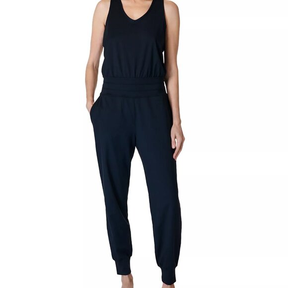 Sweaty Betty Gaia Yoga Jumpsuit NWT Navy Blue Women's Size M - Picture 1 of 12